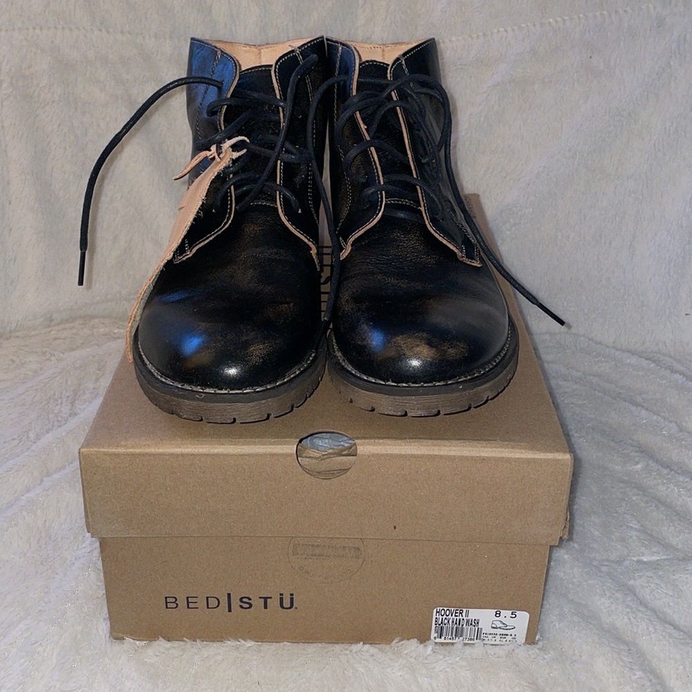 NWT BED|STU Hoover II Mens Black Handwash Leather Lace Up Casual Dress Boots - Picture 3 of 10